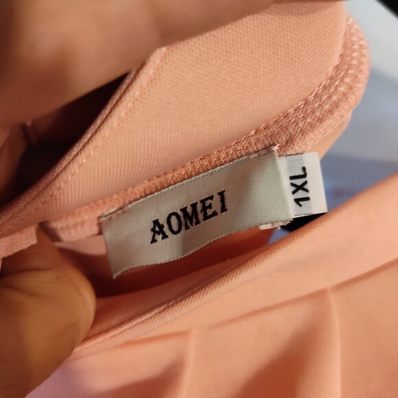 Aomei Peach Bodycon Ruffle Top Bow Zipper Back Scuba Fabric Midi Dress Size 1X - Picture 9 of 11